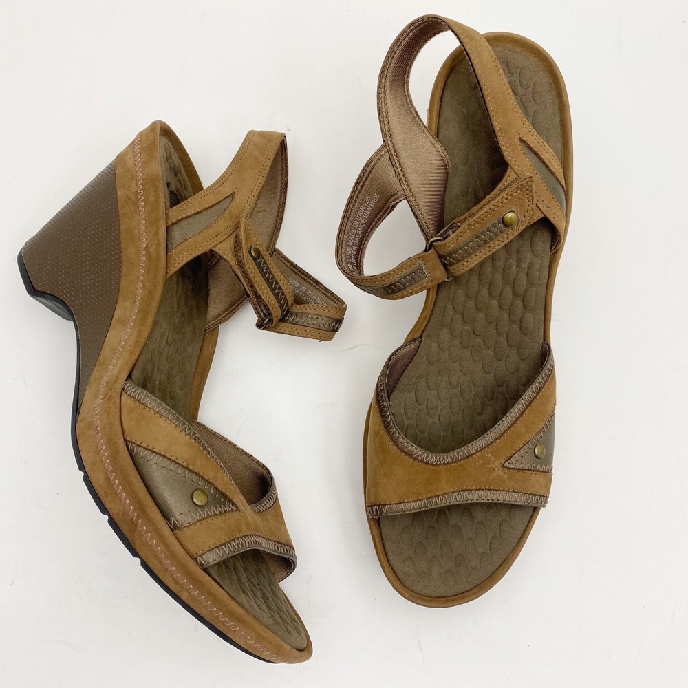 Privo Clarks Leather Wedge Ankle Strap Comfort Sandals Womens 9M Tan Brown‎